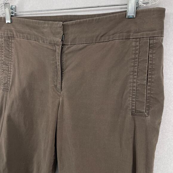 EILEEN FISHER Pants M Organic Cotton Stretch Twill Tapered Cropped Cuff Brown - Picture 4 of 14